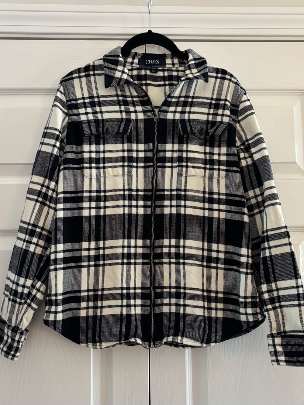Chaps Flannel Zip Up Plaid Long Sleeve Shirt